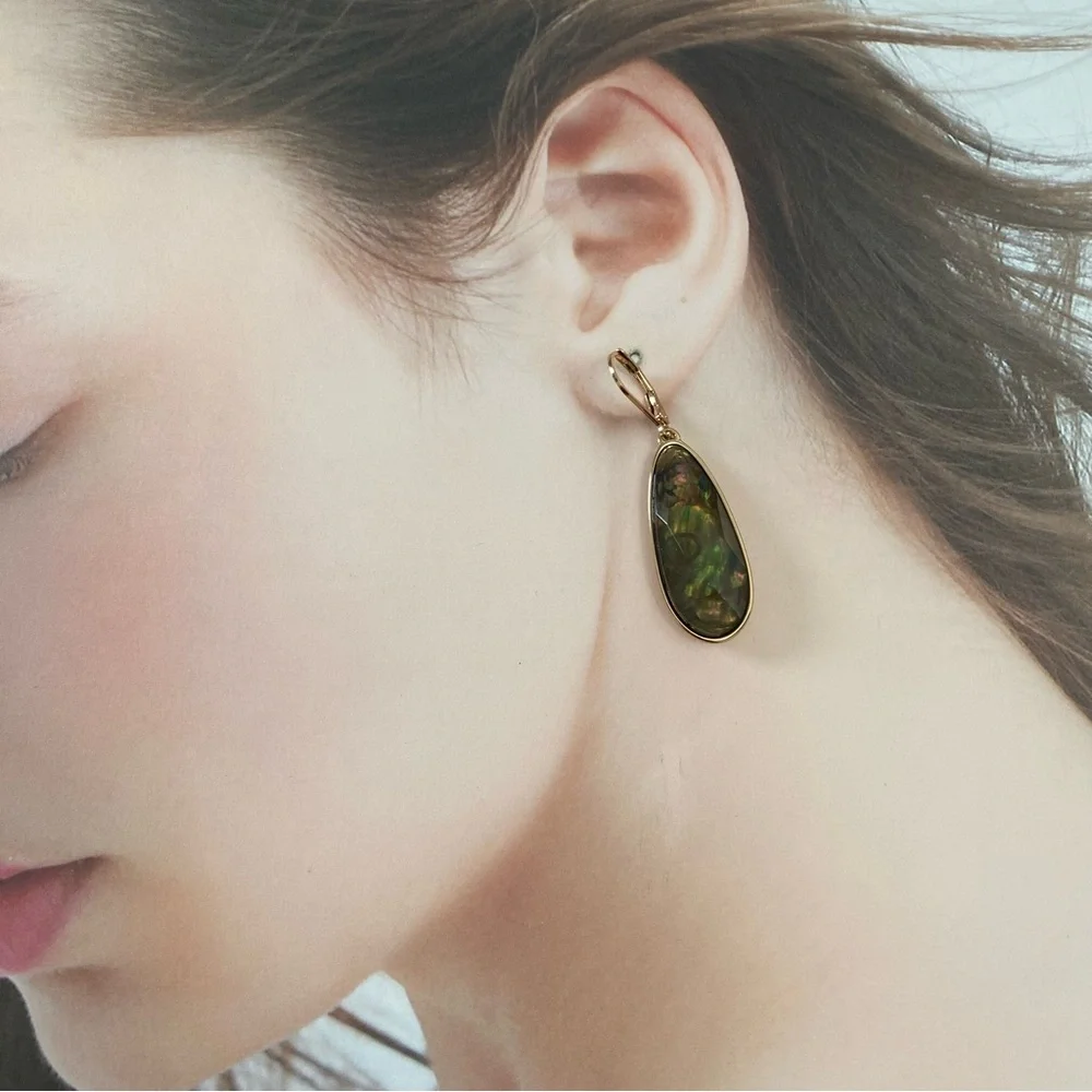 Anne Klein Green Brown Opal Faceted Abalone Teardrop Earrings
